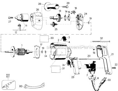Page A Diagram and Parts List for 7277-04 Type 2 Black and Decker Hammer Drill